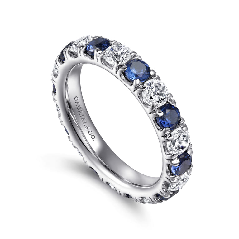 Eternity Band Wedding Ring in 14k White Gold with Round Sapphire at Gabriel & Co. - Shot 3