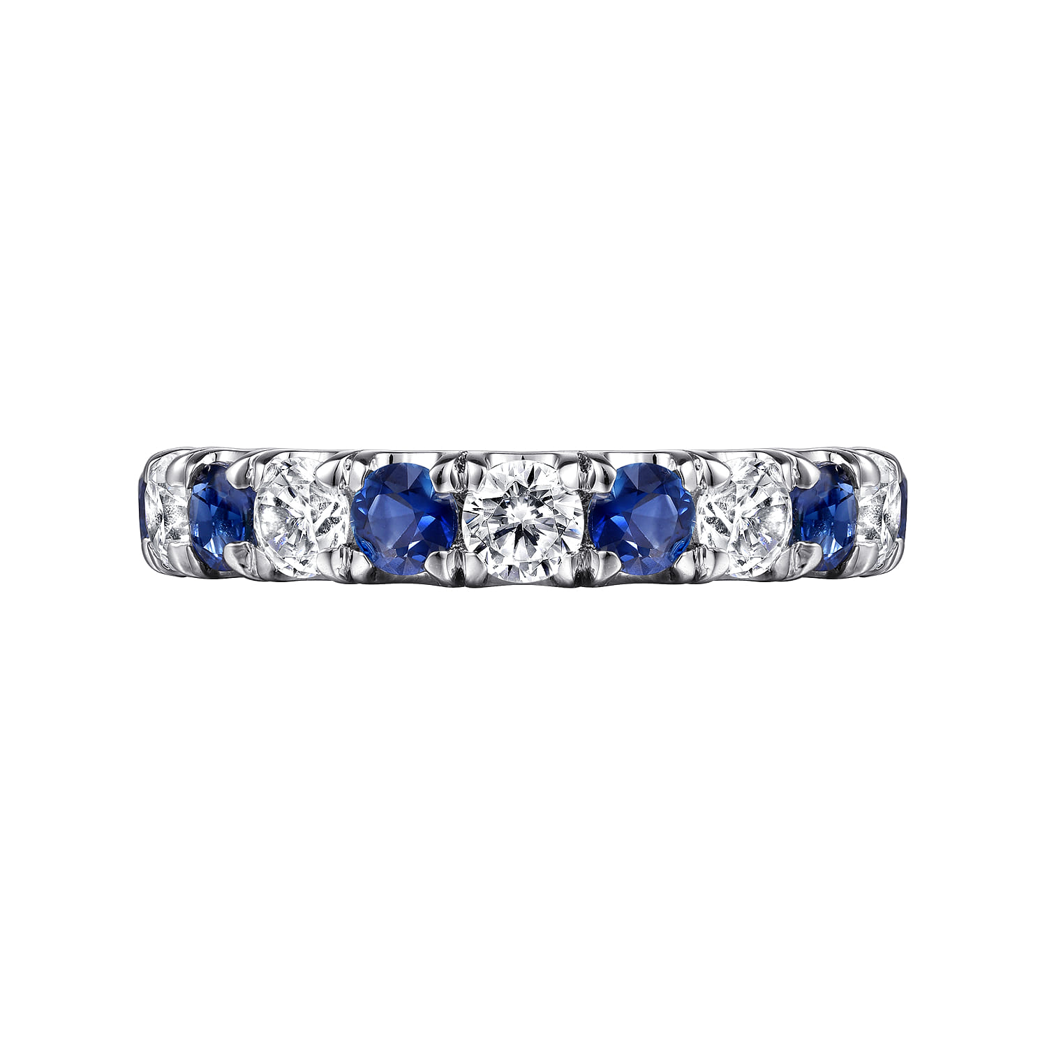 Bari - 14K White Gold French Pave Set Sapphire and Diamond Eternity Band