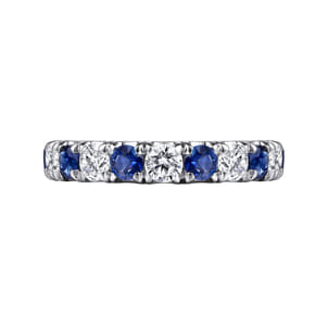 Bari - 14K White Gold French Pave Set Sapphire and Diamond Eternity Band