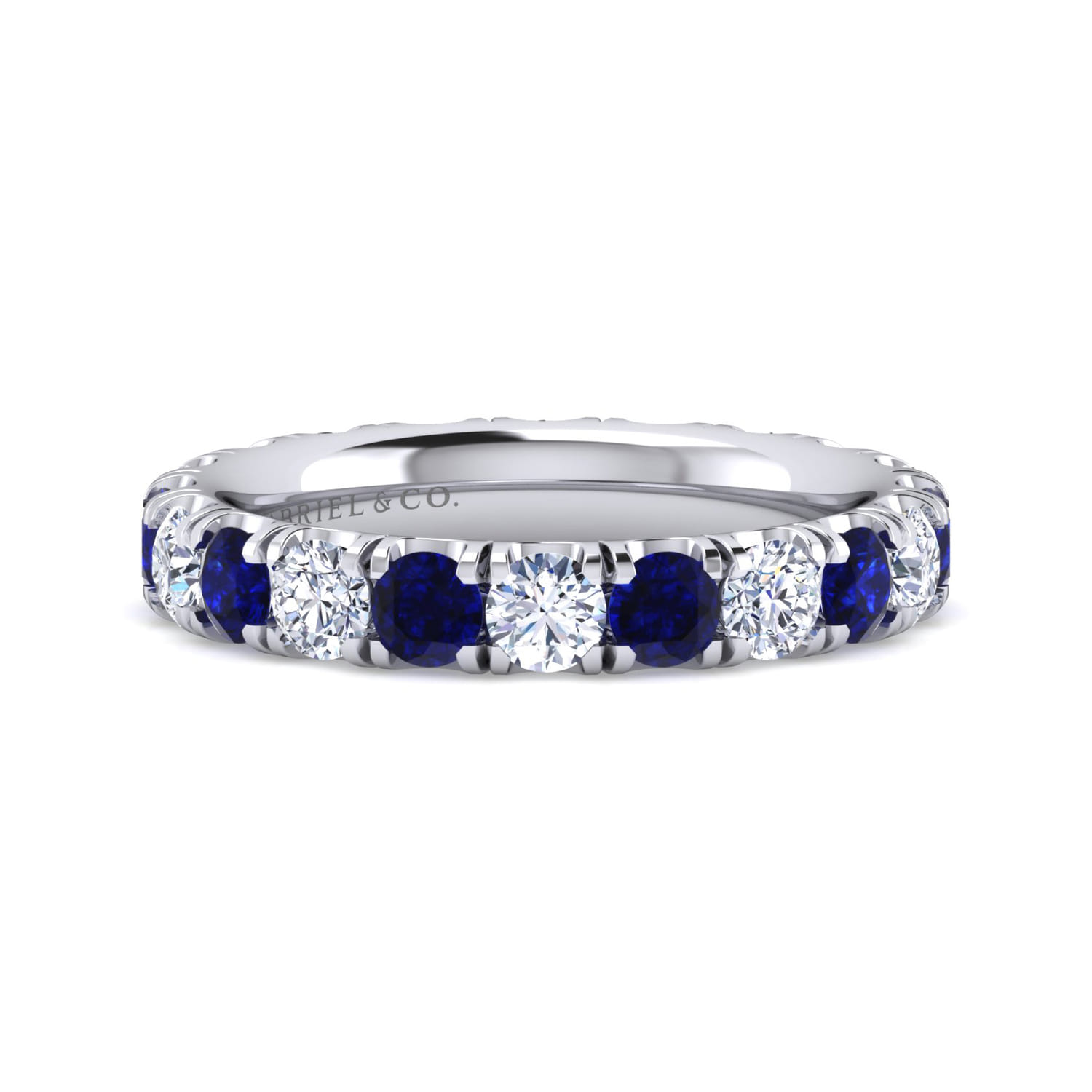 Eternity Band Wedding Ring in 14k White Gold with Round Sapphire at Gabriel & Co. - Shot 1