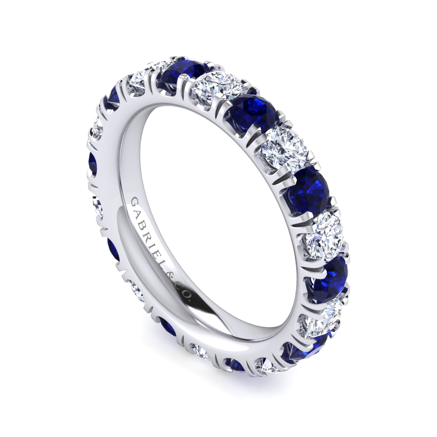 Eternity Band Wedding Ring in 14k White Gold with Round Sapphire at Gabriel & Co. - Shot 3