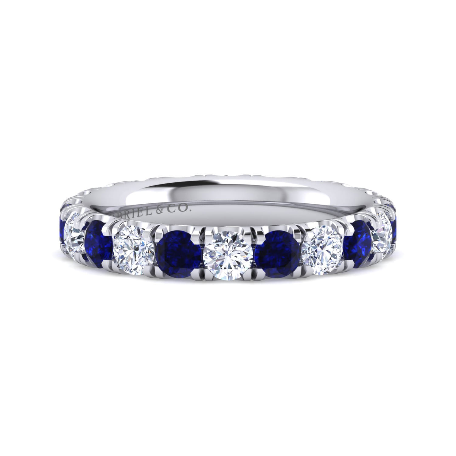 Eternity Band Wedding Ring in 14k White Gold with Round Sapphire at Gabriel & Co. - Shot 1
