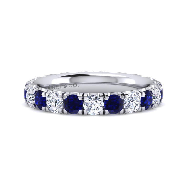 Eternity Band Wedding Ring in 14k White Gold with Round Sapphire at Gabriel & Co. - Shot 1