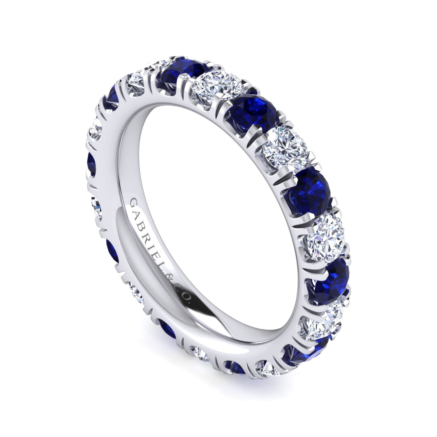 Eternity Band Wedding Ring in 14k White Gold with Round Sapphire at Gabriel & Co. - Shot 3