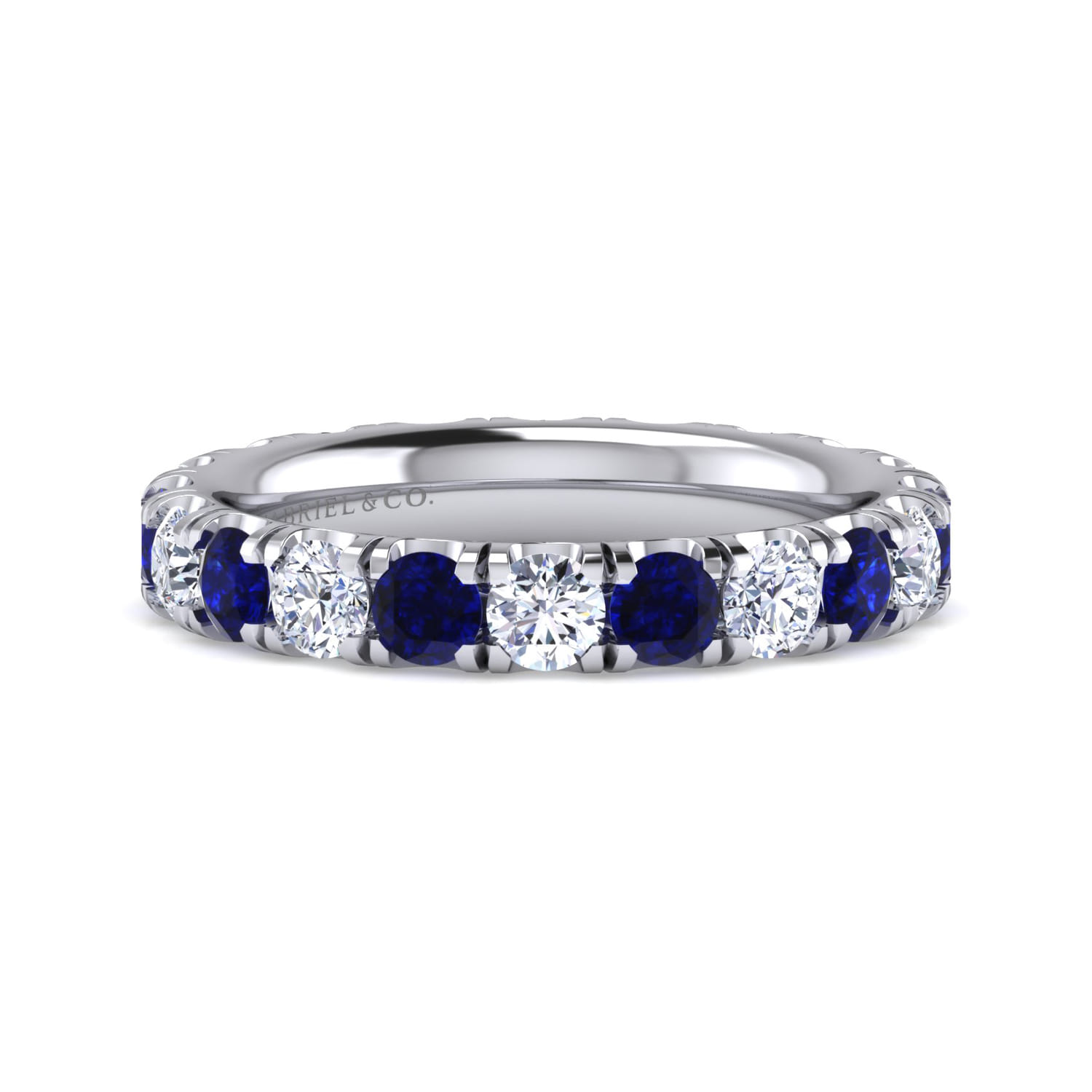 Eternity Band Wedding Ring in 14k White Gold with Round Sapphire at Gabriel & Co. - Shot 1
