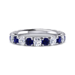 14K White Gold French Pavé Set Sapphire and Diamond Eternity Band