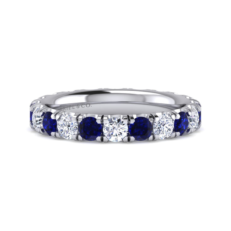 Eternity Band Wedding Ring in 14k White Gold with Round Sapphire at Gabriel & Co. - Shot 1