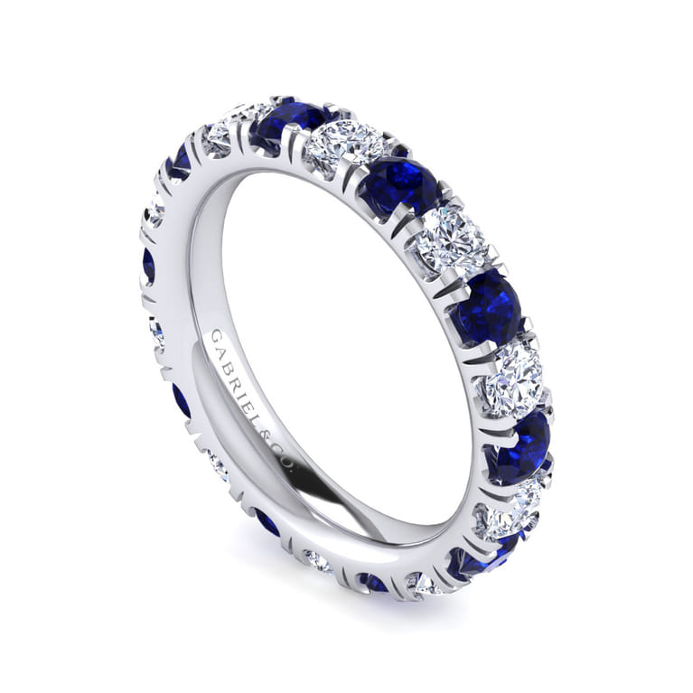 Eternity Band Wedding Ring in 14k White Gold with Round Sapphire at Gabriel & Co. - Shot 3
