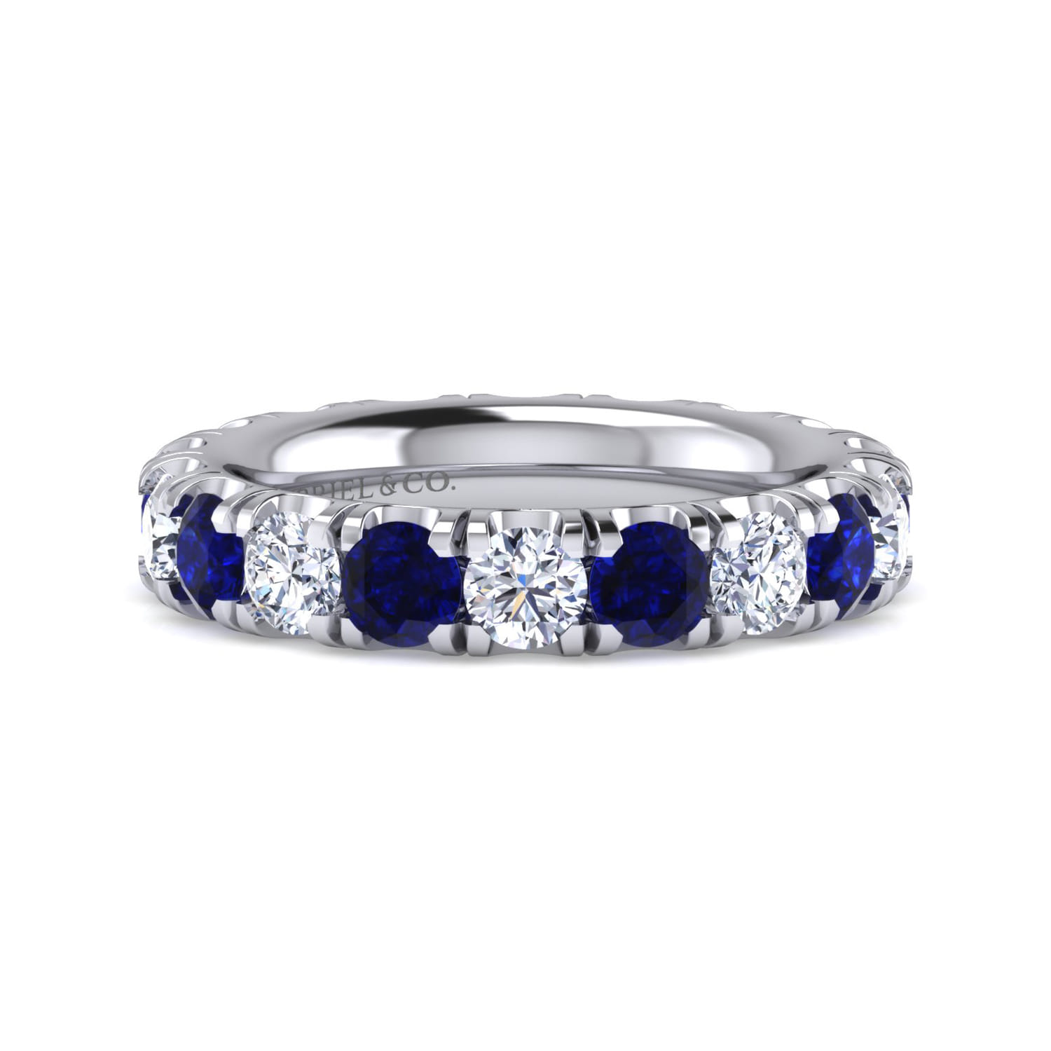 Eternity Band Wedding Ring in 14k White Gold with Round Sapphire at Gabriel & Co. - Shot 1