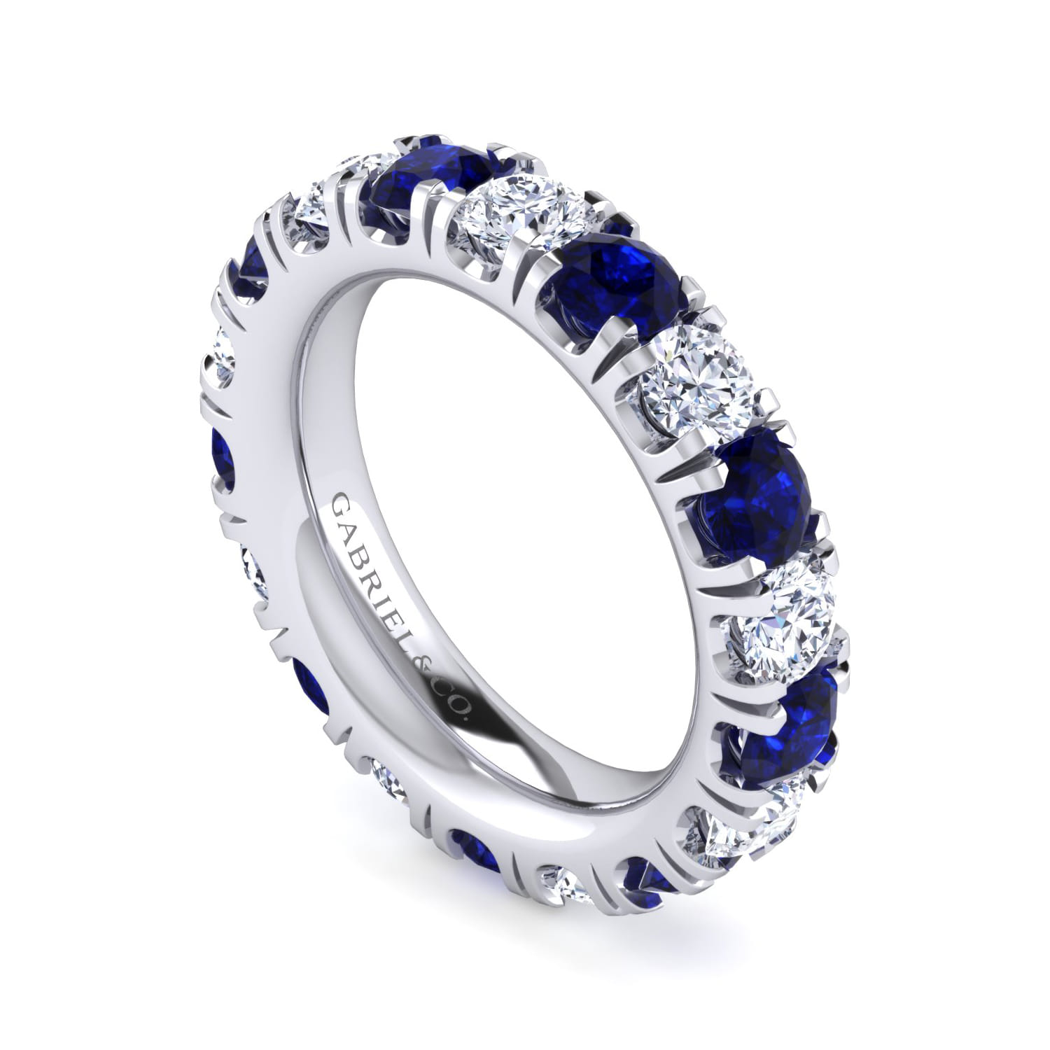 Eternity Band Wedding Ring in 14k White Gold with Round Sapphire at Gabriel & Co. - Shot 3