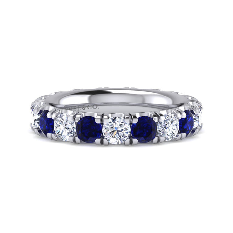 Eternity Band Wedding Ring in 14k White Gold with Round Sapphire at Gabriel & Co. - Shot 1