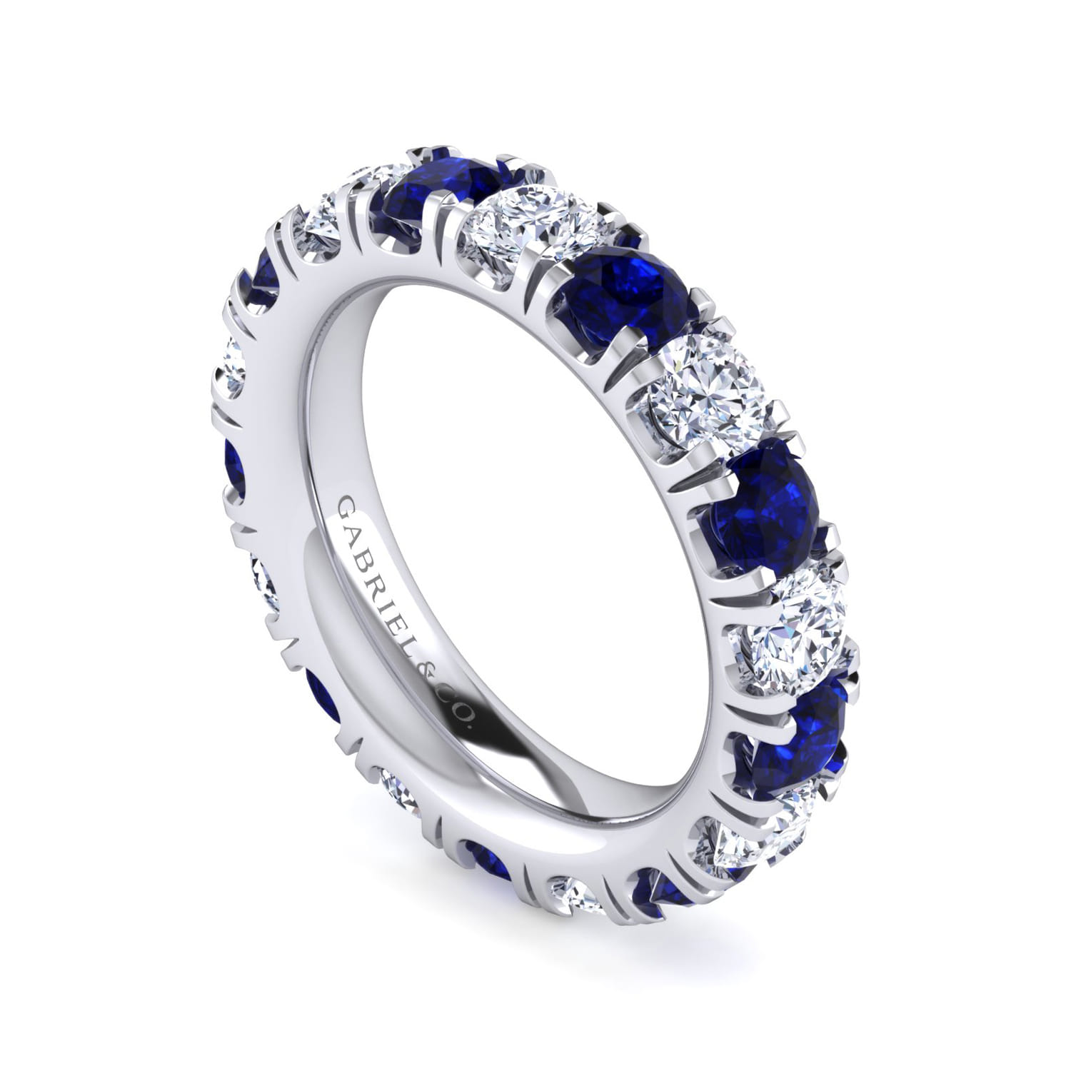 Eternity Band Wedding Ring in 14k White Gold with Round Sapphire at Gabriel & Co. - Shot 3