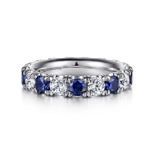 Bari - 14K White Gold French Pave Set Sapphire and Diamond Eternity Band