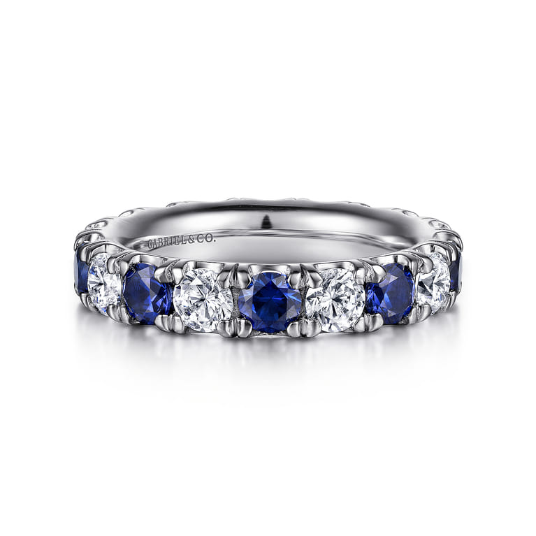 Eternity Band Wedding Ring in 14k White Gold with Round Sapphire at Gabriel & Co. - Shot 1