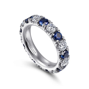 Bari - 14K White Gold French Pave Set Sapphire and Diamond Eternity Band