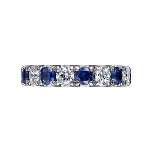 Bari - 14K White Gold French Pave Set Sapphire and Diamond Eternity Band