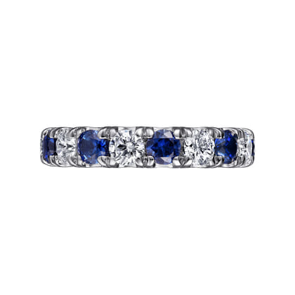 Bari - 14K White Gold French Pave Set Sapphire and Diamond Eternity Band