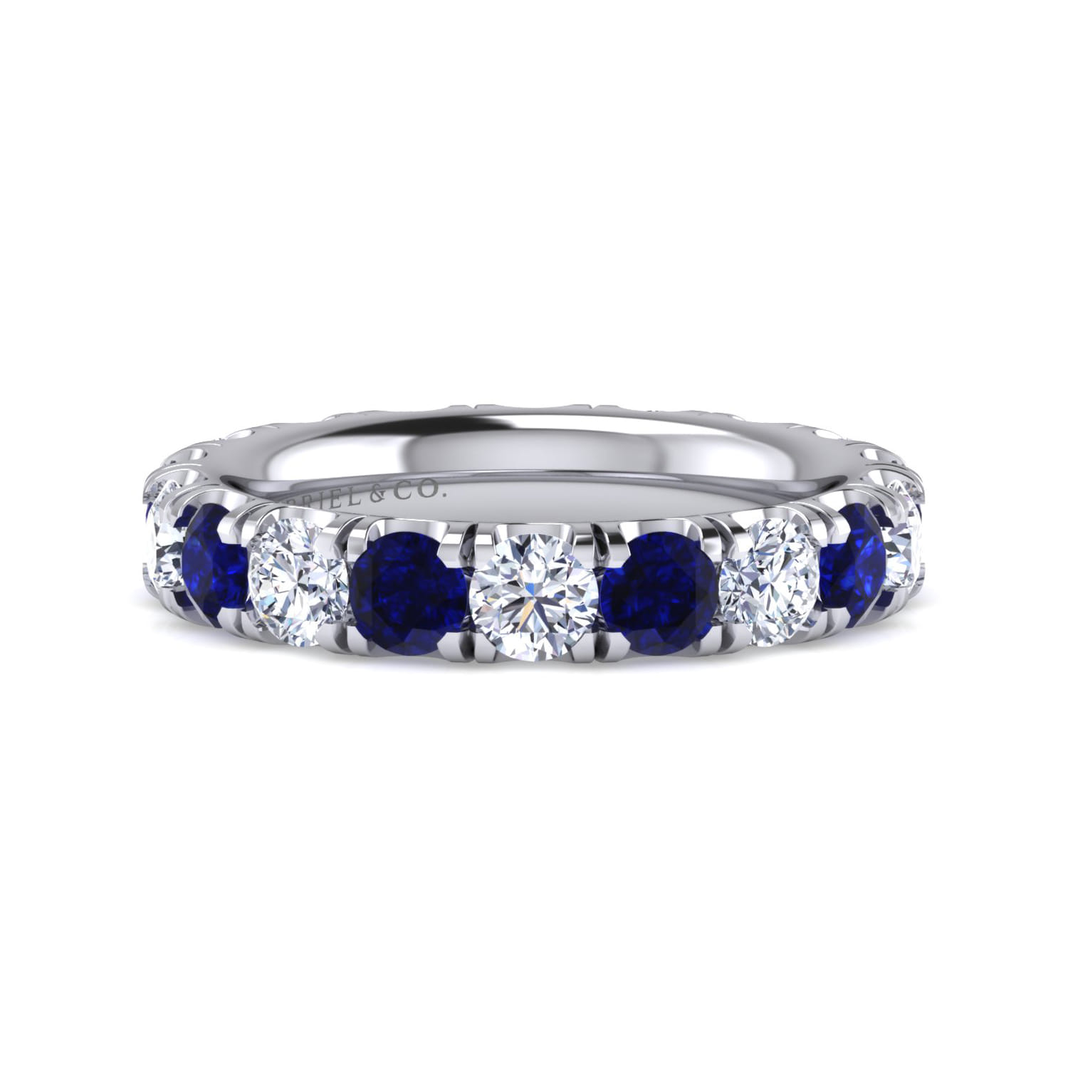 Eternity Band Wedding Ring in 14k White Gold with Round Sapphire at Gabriel & Co. - Shot 1
