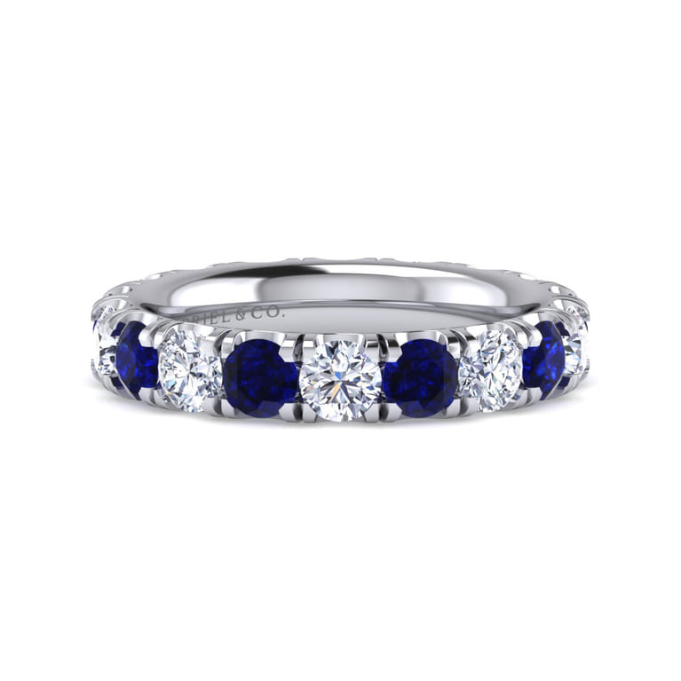 Eternity Band Wedding Ring in 14k White Gold with Round Sapphire at Gabriel & Co. - Shot 1