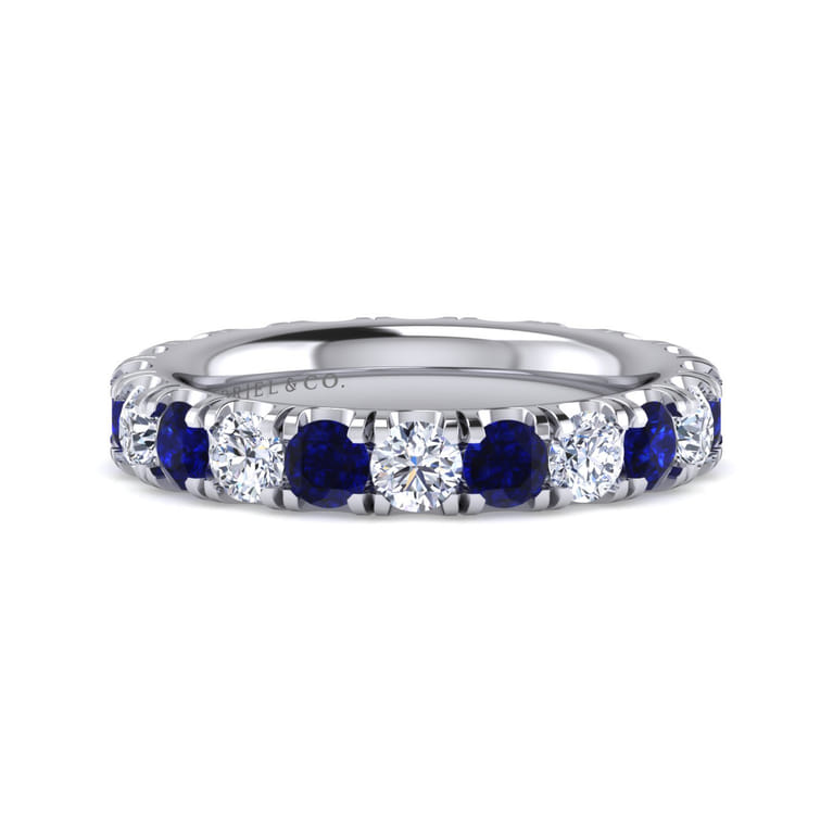 Eternity Band Wedding Ring in 14k White Gold with Round Sapphire at Gabriel & Co. - Shot 1