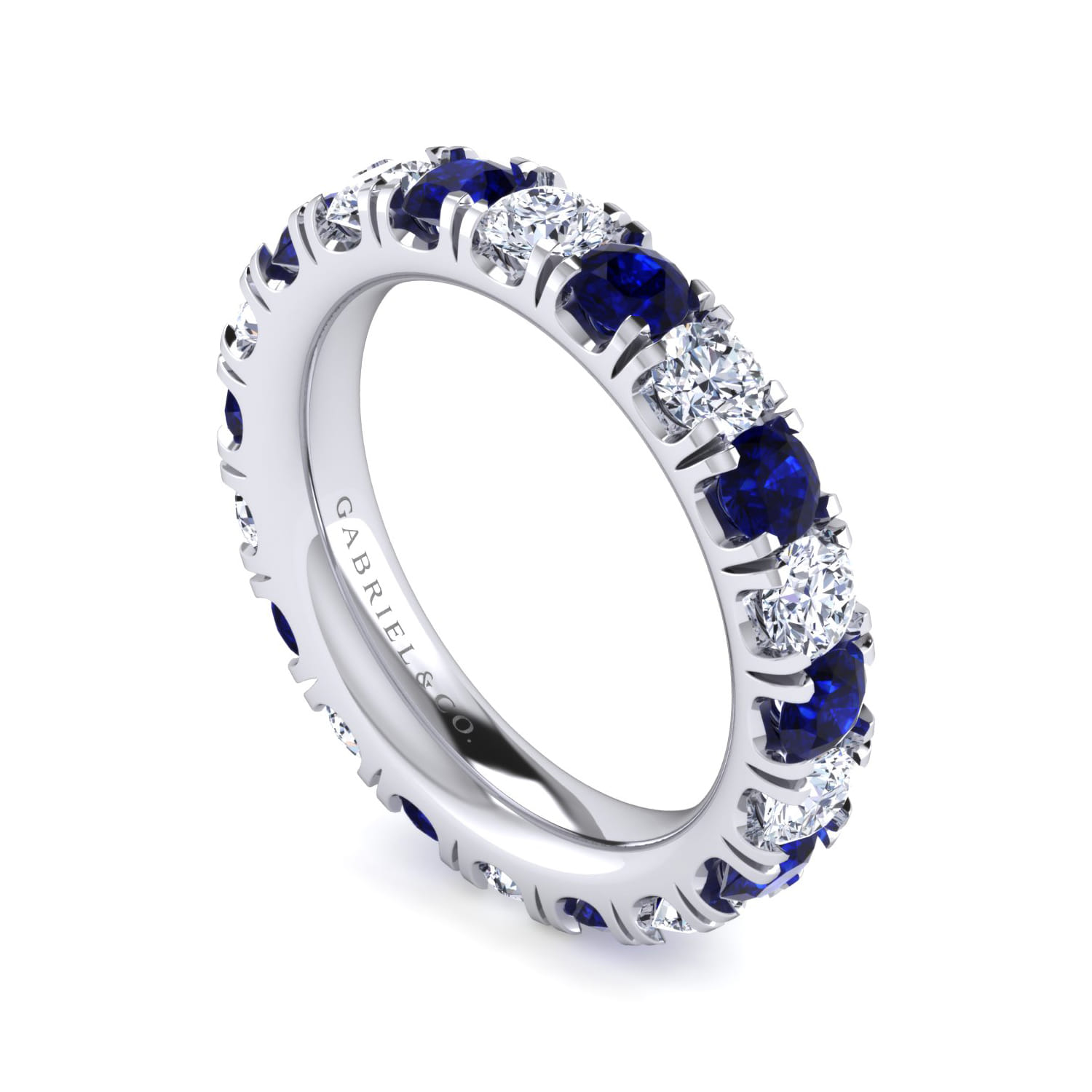 Eternity Band Wedding Ring in 14k White Gold with Round Sapphire at Gabriel & Co. - Shot 3