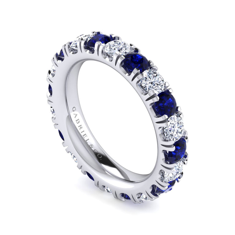 Eternity Band Wedding Ring in 14k White Gold with Round Sapphire at Gabriel & Co. - Shot 3