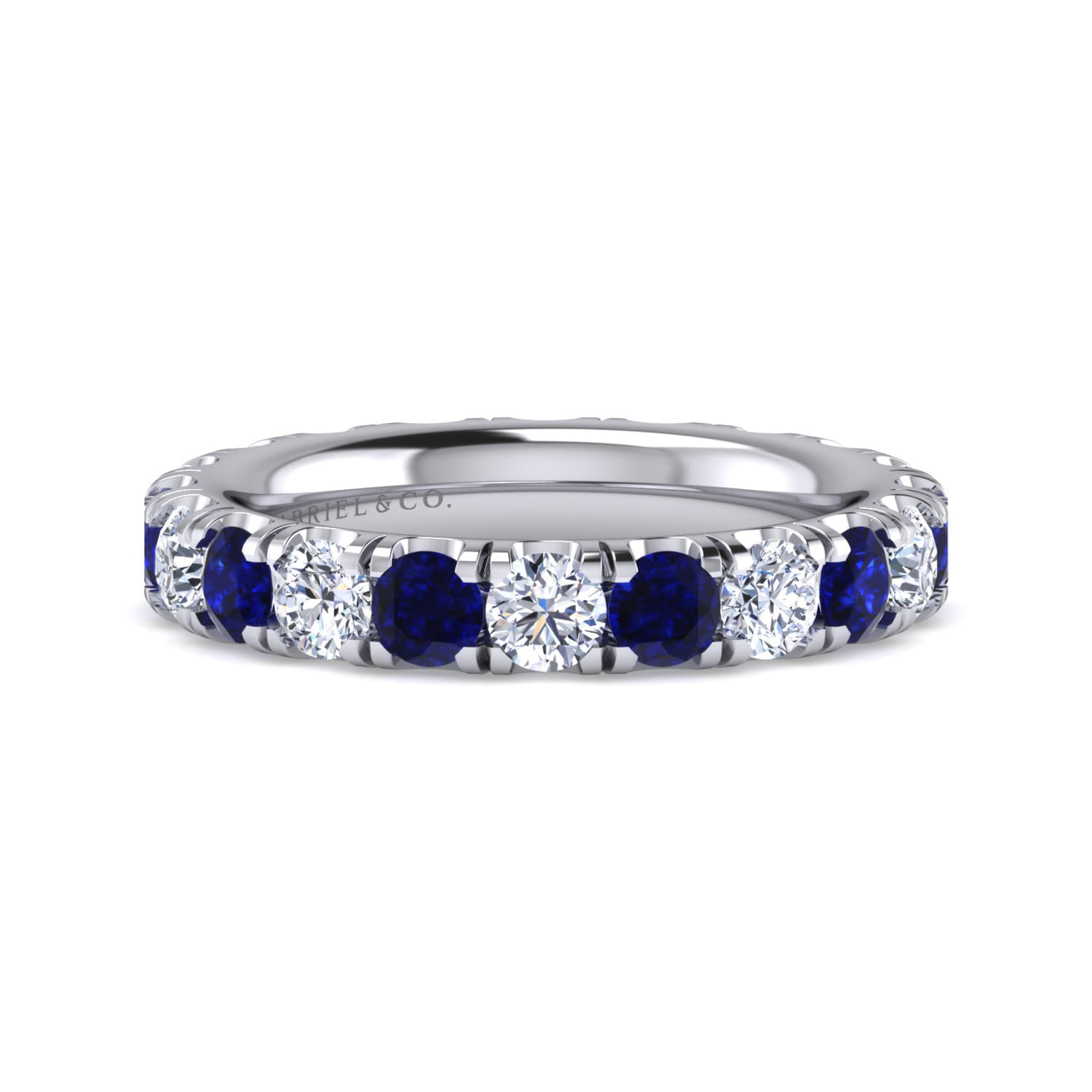 Eternity Band Wedding Ring in 14k White Gold with Round Sapphire at Gabriel & Co. - Shot 1