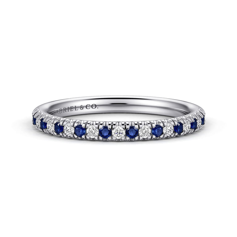 Straight Wedding Ring in 14k White Gold with Round Sapphire at Gabriel & Co. - Shot 1