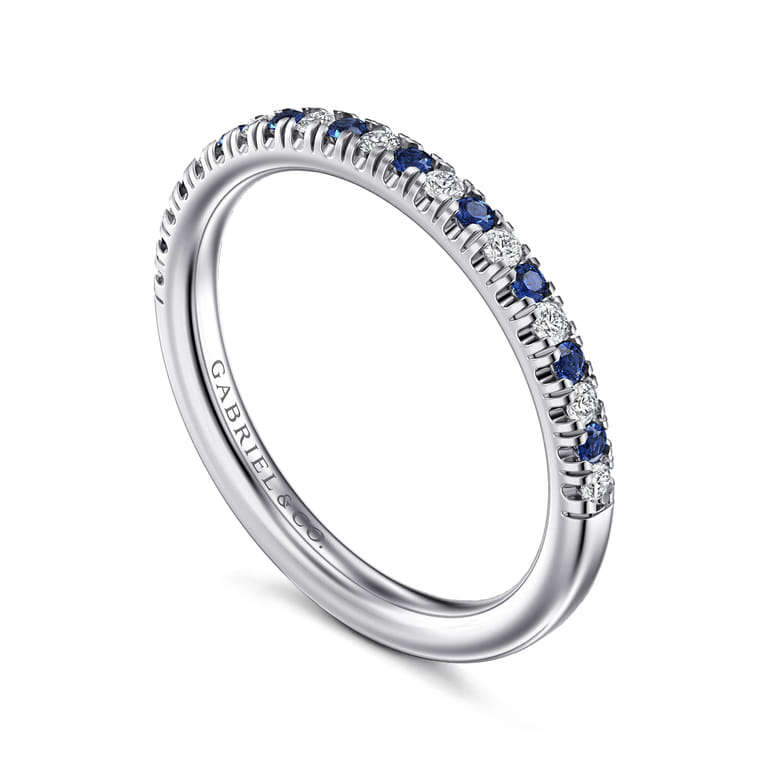 Straight Wedding Ring in 14k White Gold with Round Sapphire at Gabriel & Co. - Shot 3