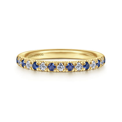 Bari - 14K Yellow Gold 15 Stone Diamond and Sapphire Anniversary Band