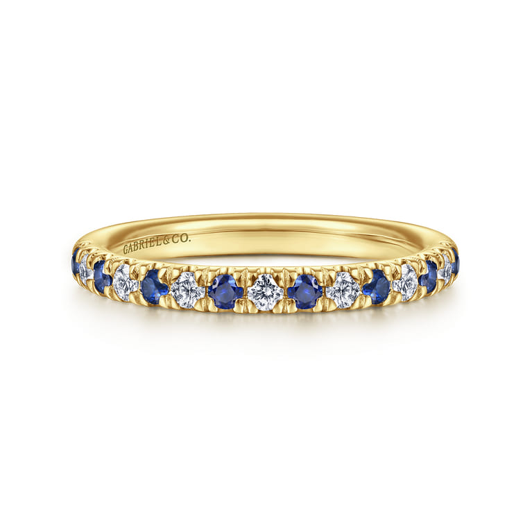 Straight Wedding Ring in 14k Yellow Gold with Round Sapphire at Gabriel & Co. - Shot 1