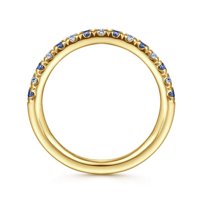 Bari - 14K Yellow Gold 15 Stone Diamond and Sapphire Anniversary Band