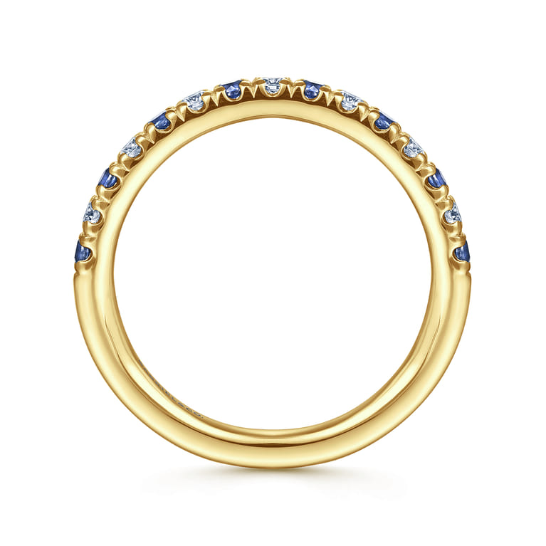 Straight Wedding Ring in 14k Yellow Gold with Round Sapphire at Gabriel & Co. - Shot 2