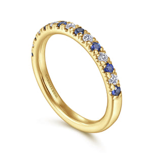 Bari - 14K Yellow Gold 15 Stone Diamond and Sapphire Anniversary Band