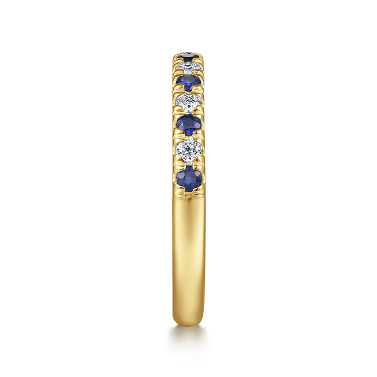 Straight Wedding Ring in 14k Yellow Gold with Round Sapphire at Gabriel & Co. - Shot 4