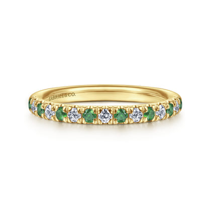 Bari - 14K Yellow Gold Diamond and Emerald Anniversary Band