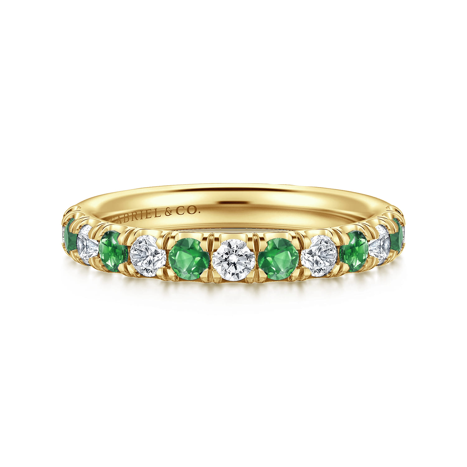 Straight Wedding Ring in 14k Yellow Gold with Round Sapphire at Gabriel & Co. - Shot 1