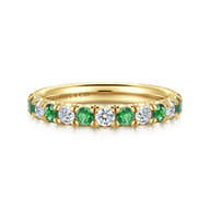 Bari - 14K Yellow Gold Diamond and Emerald Anniversary Band