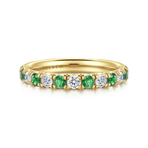 Bari - 14K Yellow Gold Diamond and Emerald Anniversary Band