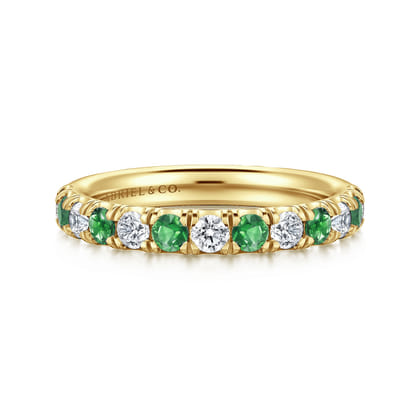 Bari - 14K Yellow Gold Diamond and Emerald Anniversary Band