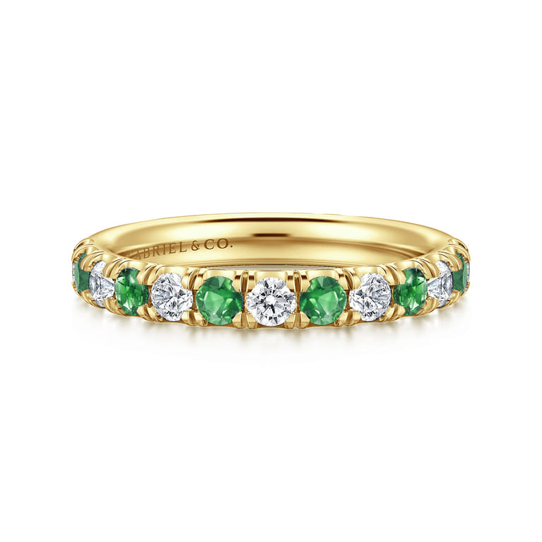 Straight Wedding Ring in 14k Yellow Gold with Round Sapphire at Gabriel & Co. - Shot 1