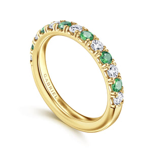Bari - 14K Yellow Gold Diamond and Emerald Anniversary Band