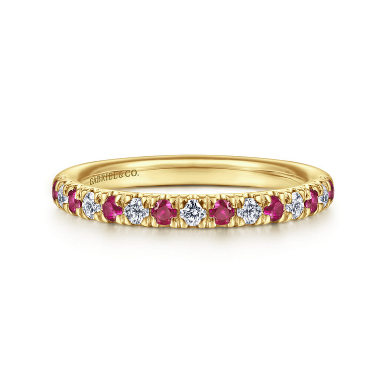 Straight Wedding Ring in 14k Yellow Gold with Round Ruby at Gabriel & Co. - Shot 1