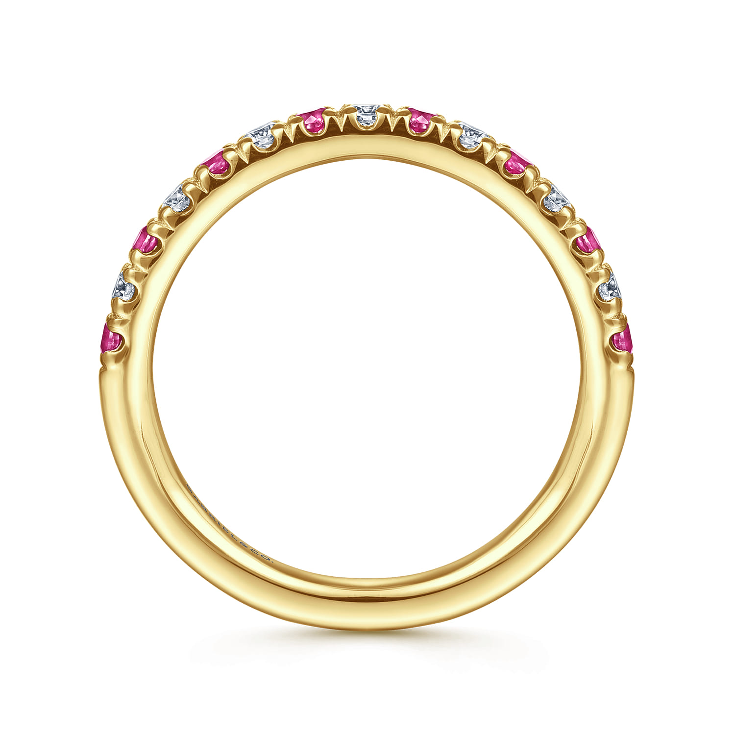 Straight Wedding Ring in 14k Yellow Gold with Round Ruby at Gabriel & Co. - Shot 2