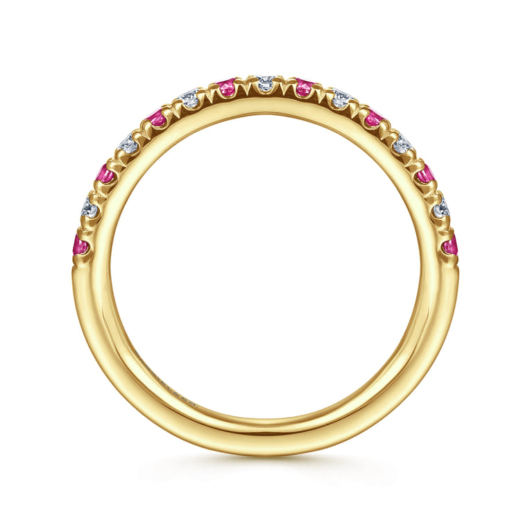 Straight Wedding Ring in 14k Yellow Gold with Round Ruby at Gabriel & Co. - Shot 2