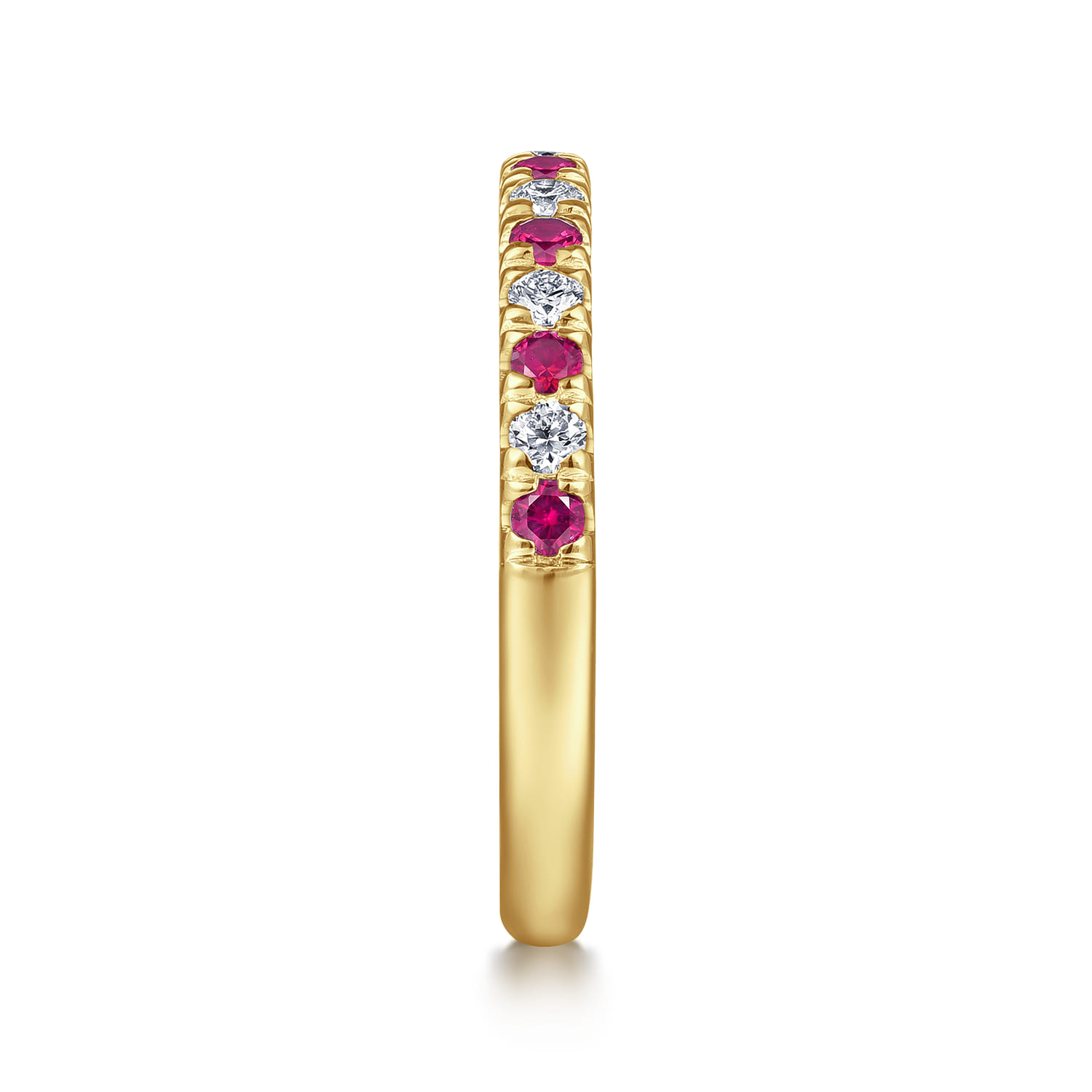 Straight Wedding Ring in 14k Yellow Gold with Round Ruby at Gabriel & Co. - Shot 4