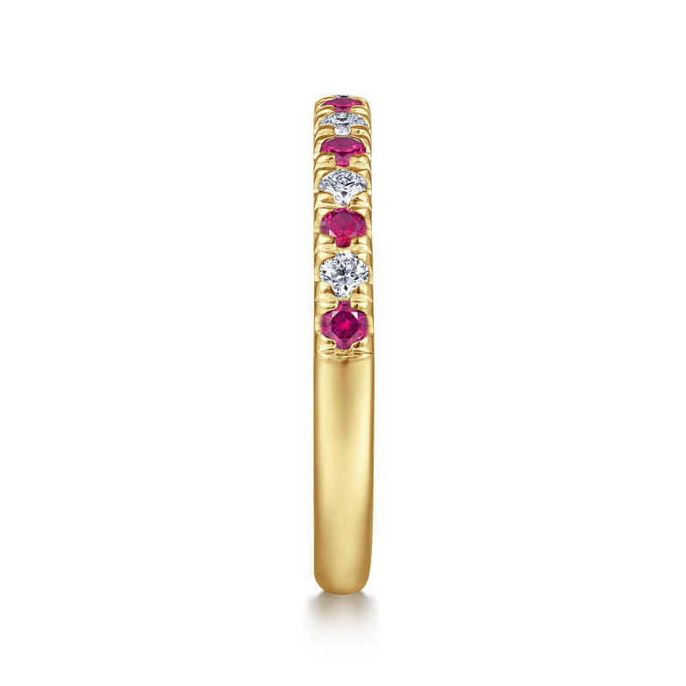 Straight Wedding Ring in 14k Yellow Gold with Round Ruby at Gabriel & Co. - Shot 4