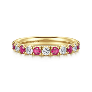 Bari - 14K Yellow Gold Diamond and Ruby Anniversary Band