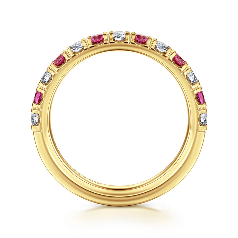 Straight Wedding Ring in 14k Yellow Gold with Round Sapphire at Gabriel & Co. - Shot 2