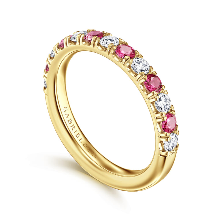 Straight Wedding Ring in 14k Yellow Gold with Round Sapphire at Gabriel & Co. - Shot 3